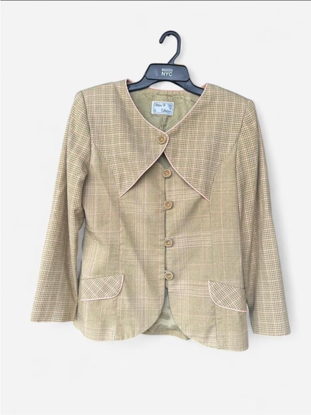 Vintage Women's Green and pink Plaid Jacket